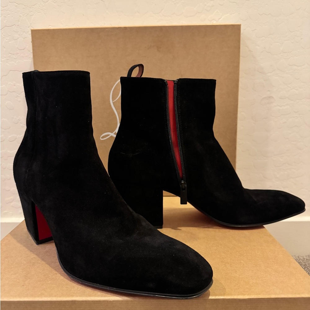 Christian Louboutin Black Suede Boots with Red Sole
